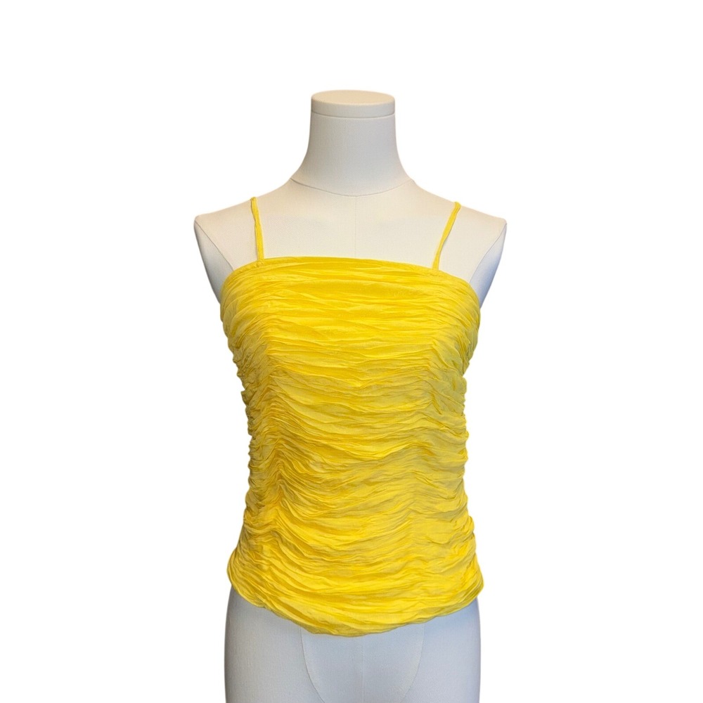 Spangle Cami Top Women Small Yellow Good Ruched Smocked Strappy Tank